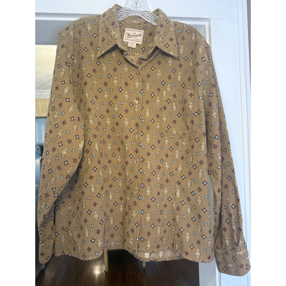 Woolrich Vintage Button Up Shirt Womens Sz XL Long Sleeve Brown Turquoise Red
